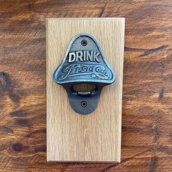pepsi cola bottle opener on oak